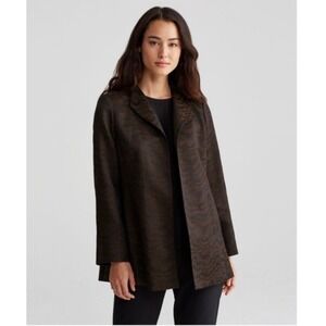 Eileen Fisher‎ Silk Blend Jacquard Wave Jacket Black/Brown Medium Petite